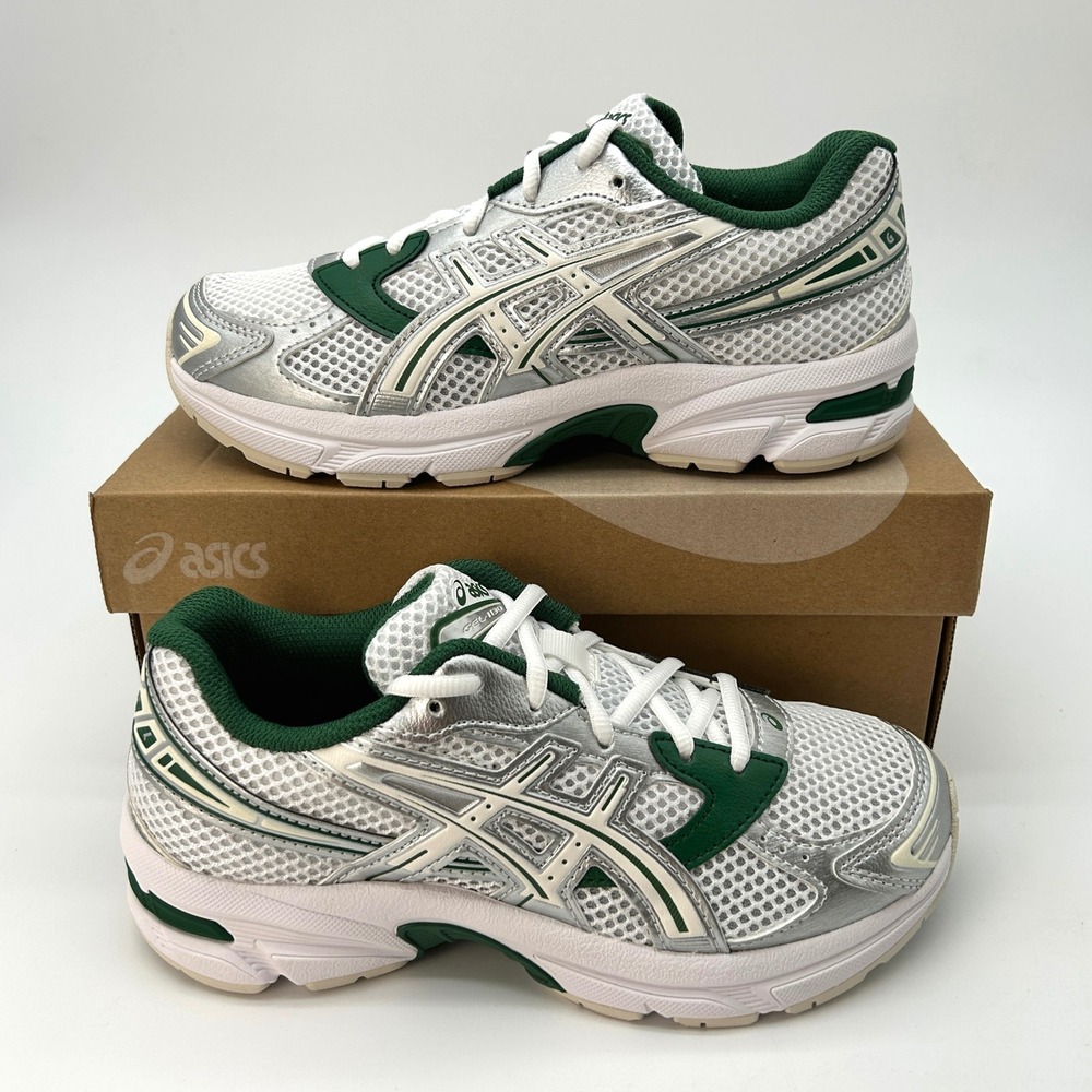 ASICS GEL-1130 GS Big Kids Running Shoes Sz. 4 White Shamrock Green Sneakers NEW
